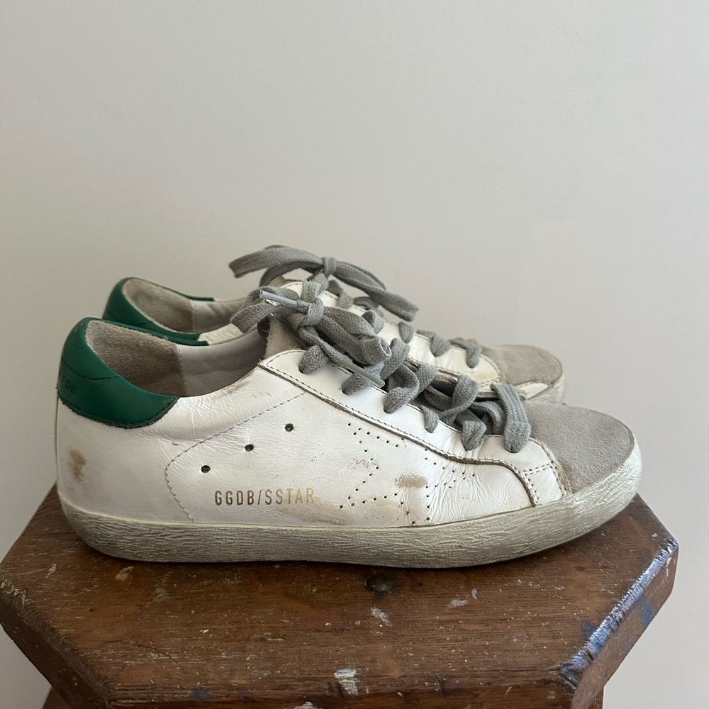 Golden Goose womens White and Green Sneakers